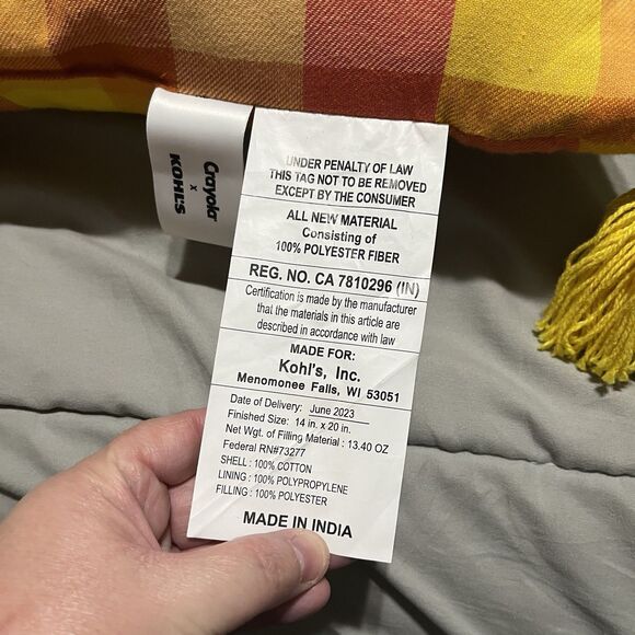 CRAYOLA X KOHL'S THROW PILLOW 14 X 20, HELLO CYBER YELLOW PLAID CHECKERED NWT - Picture 10 of 10